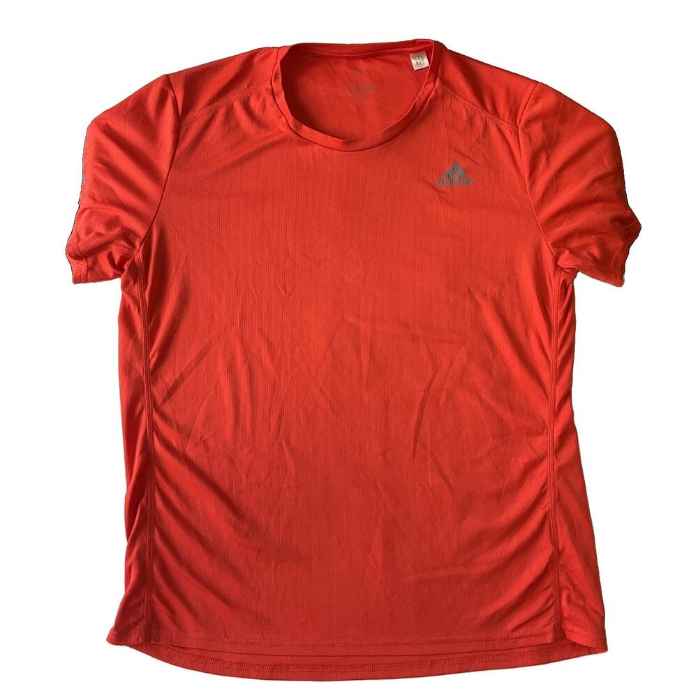 Adidas Men Shirt L Red Activewear Logo Short Sleeve Reflective Lightweight